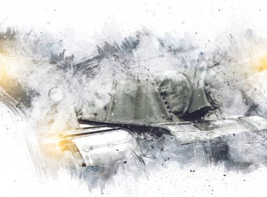 Vintage tank izole çizim sanat illüstrasyonu