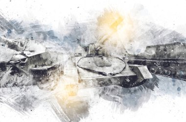Vintage tank izole çizim sanat illüstrasyonu