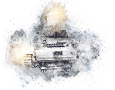 Vintage tank izole çizim sanat illüstrasyonu