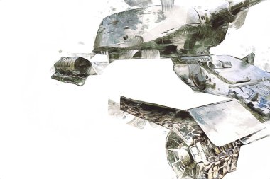 Vintage tank izole çizim sanat illüstrasyonu