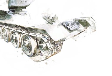 Vintage tank izole çizim sanat illüstrasyonu