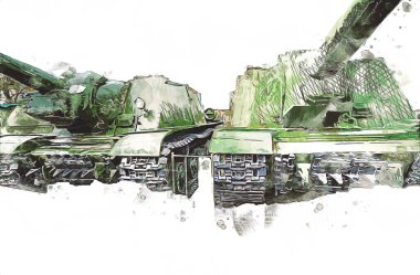 Vintage tank izole çizim sanat illüstrasyonu