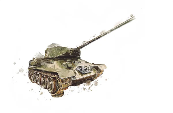 Vintage Tank Geïsoleerde Tekening Schets Kunst Illustratie — Stockfoto