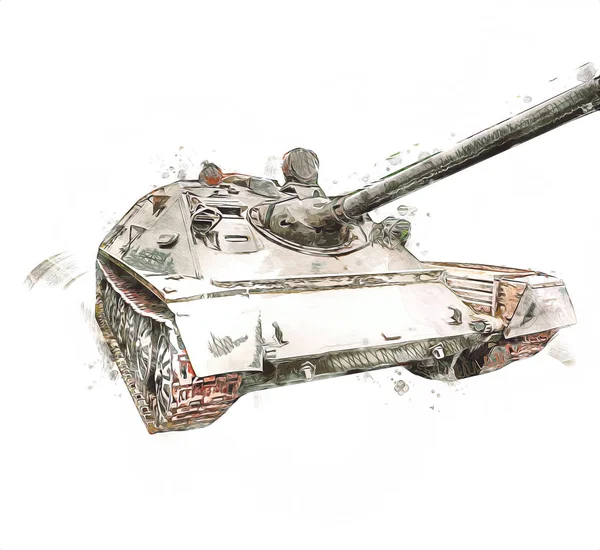 Vintage Tank Geïsoleerde Tekening Schets Kunst Illustratie — Stockfoto