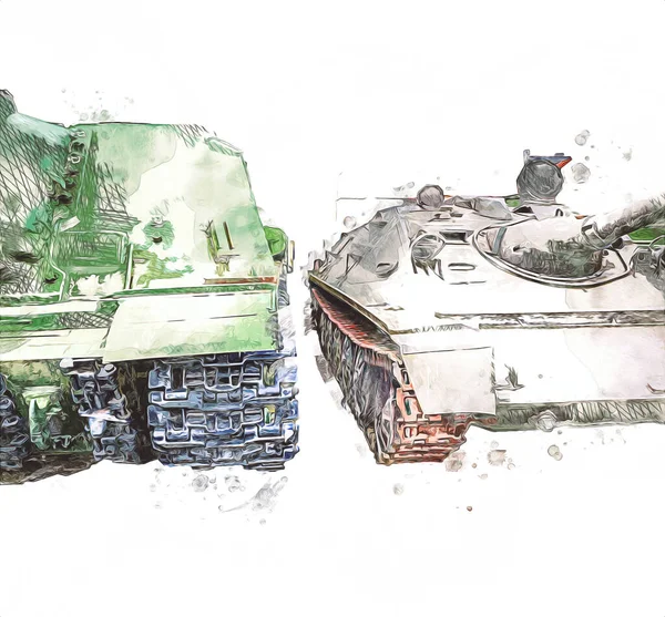 Vintage Tank Geïsoleerde Tekening Schets Kunst Illustratie — Stockfoto