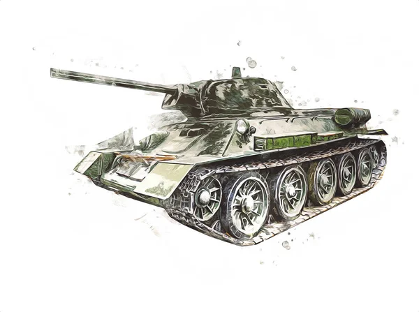 Vintage Tank Isolated Drawing Sketch Art Illustration — Stock Photo, Image