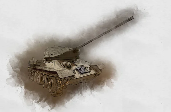 Vintage Tank Isolated Drawing Sketch Art Illustration — Stock Photo, Image