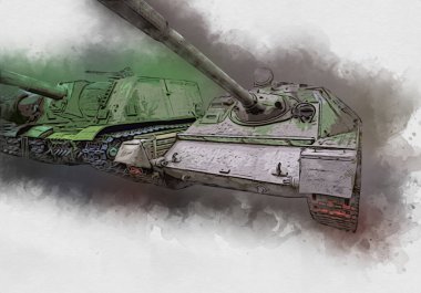 Vintage tank izole çizim sanat illüstrasyonu