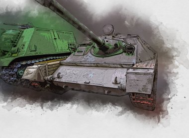 Vintage tank izole çizim sanat illüstrasyonu