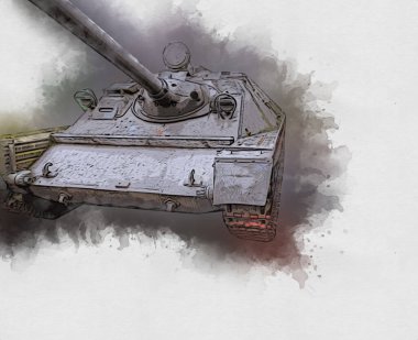 Vintage tank izole çizim sanat illüstrasyonu