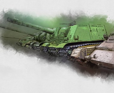 Vintage tank izole çizim sanat illüstrasyonu