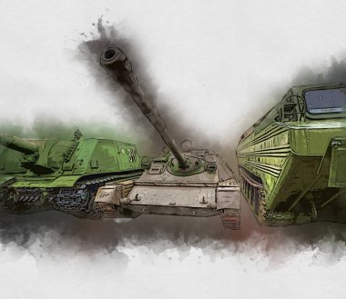 Vintage tank izole çizim sanat illüstrasyonu