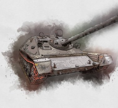 Vintage tank izole çizim sanat illüstrasyonu