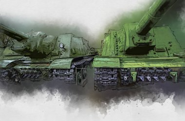 Vintage tank izole çizim sanat illüstrasyonu