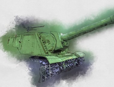Vintage tank izole çizim sanat illüstrasyonu