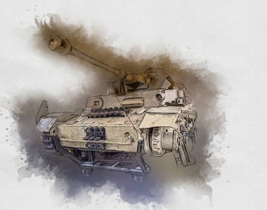Vintage tank izole çizim sanat illüstrasyonu