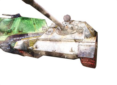 Vintage tank izole çizim sanat illüstrasyonu