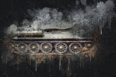 Vintage tank izole çizim sanat illüstrasyonu