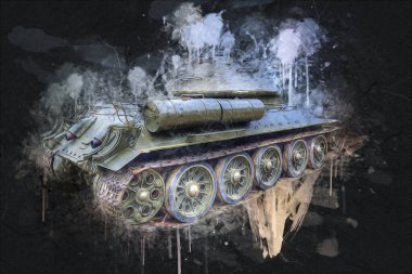 Vintage tank izole çizim sanat illüstrasyonu