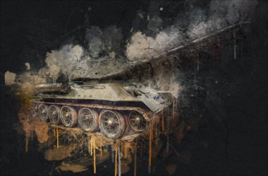 Vintage tank izole çizim sanat illüstrasyonu