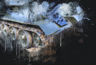 Vintage tank izole çizim sanat illüstrasyonu