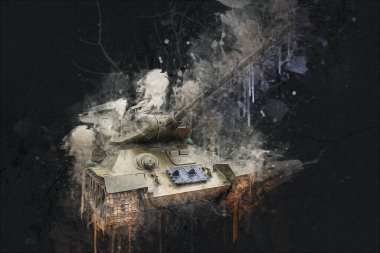 Vintage tank izole çizim sanat illüstrasyonu