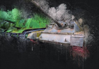 Vintage tank izole çizim sanat illüstrasyonu