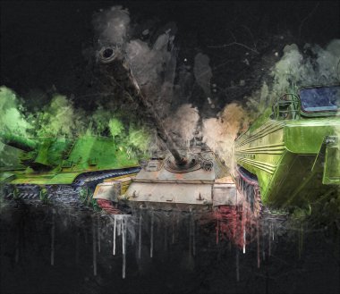 Vintage tank izole çizim sanat illüstrasyonu