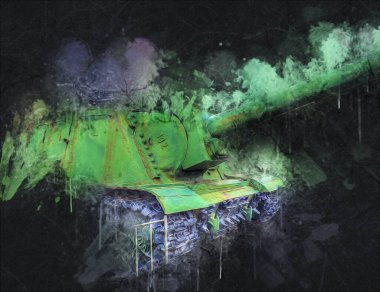 Vintage tank izole çizim sanat illüstrasyonu