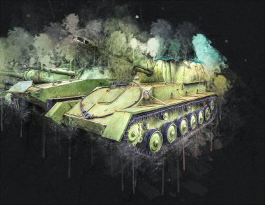 Vintage tank izole çizim sanat illüstrasyonu