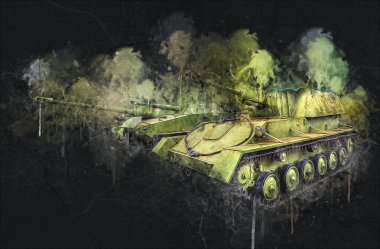 Vintage tank izole çizim sanat illüstrasyonu