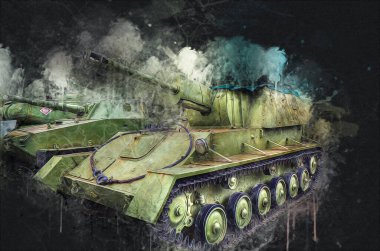 Vintage tank izole çizim sanat illüstrasyonu