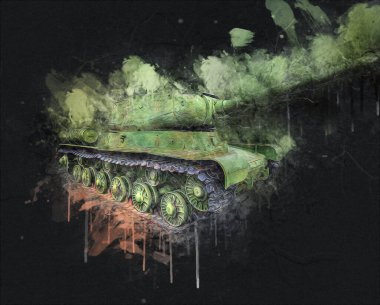 Vintage tank izole çizim sanat illüstrasyonu