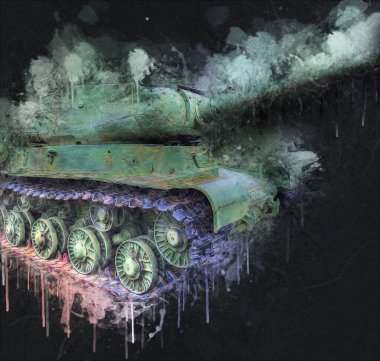 Vintage tank izole çizim sanat illüstrasyonu