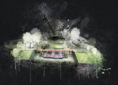 Vintage tank izole çizim sanat illüstrasyonu