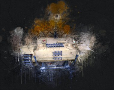 Vintage tank izole çizim sanat illüstrasyonu