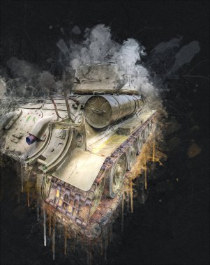 Vintage tank izole çizim sanat illüstrasyonu