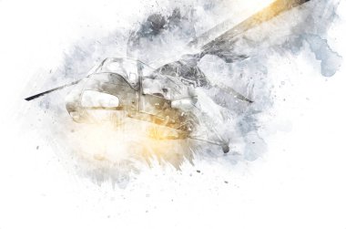 askeri helikopter resim sanatı klasiği çiziyor