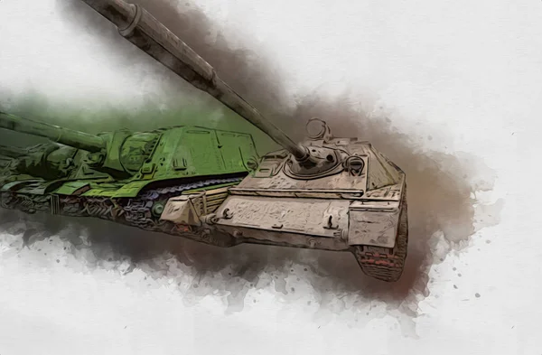 Vintage tank izole çizim sanat illüstrasyonu