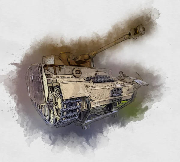 Vintage Tank Geïsoleerde Tekening Schets Kunst Illustratie — Stockfoto