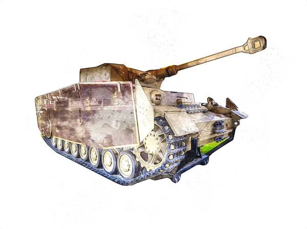 Vintage Tank Geïsoleerde Tekening Schets Kunst Illustratie — Stockfoto