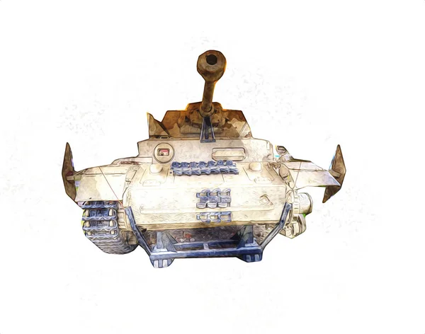 Vintage Tank Izole Çizim Sanat Illüstrasyonu — Stok fotoğraf