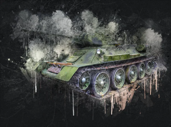 Vintage tank izole çizim sanat illüstrasyonu