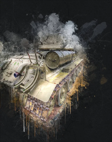 Vintage tank izole çizim sanat illüstrasyonu