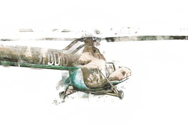 askeri helikopter resim sanatı klasiği çiziyor