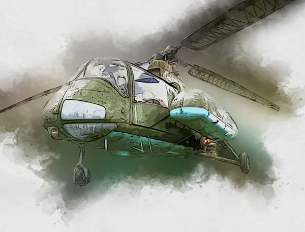 Военный Вертолет Рисунок Иллюстрации Искусства Винтаж — стоковое фото
