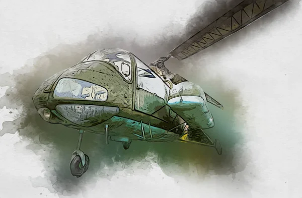 Military Helicopter Drawing Illustration Art Vintage — Stock Photo, Image