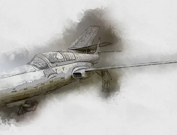 Avion Chasseur Réaction Américain Dessin Illustration Art Vintage — Photo