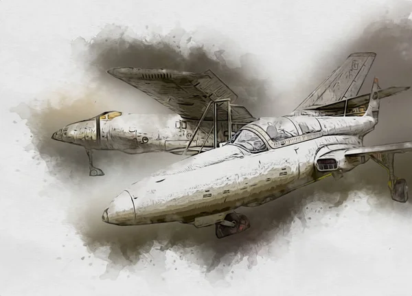 Amerikai Vadászgép Repülőgép Rajz Illusztráció Művészet Évjárat — Stock Fotó