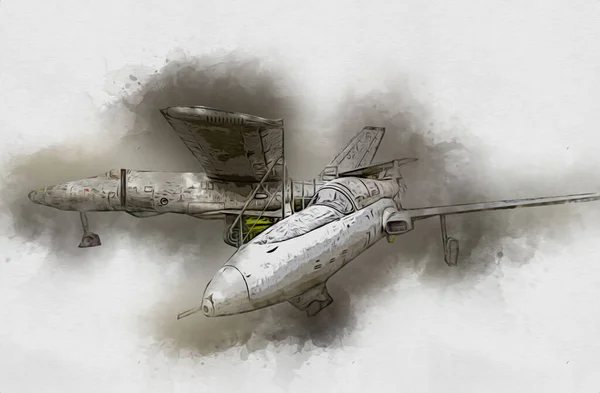 Avion Chasseur Réaction Américain Dessin Illustration Art Vintage — Photo